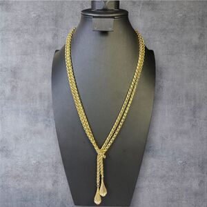 335. Vintage Gold Tone Rhinestone & Pearl‎ Lariat Necklace